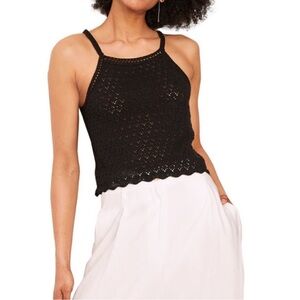 French Connection Square Neck Black Crochet Knit Nora Tank Top small beach boho
